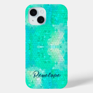 Coque Case-Mate iPhone Peau de sirène bleu aqua Mosaïque avec nom 