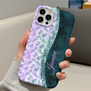 Case-Mate iPhone Case Peau de sirène sarcelle argent faux monogramme pai