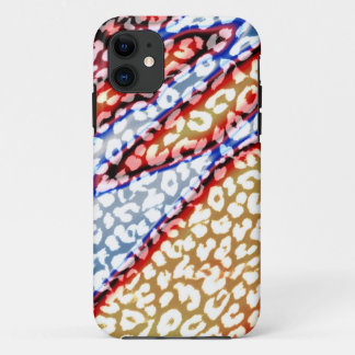 Coque iPhone 11 Peau Empreinte de léopard rétro (rouge, bleu, jaun