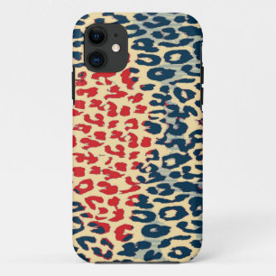 Coques Pour iPhone Peau Empreinte de léopard rouge bleu vintage
