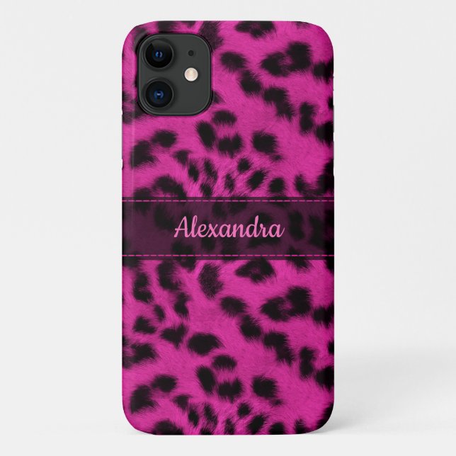 Coques Case-Mate iPhone Peau léopard de neige rose Imprimer, Nom Personnal (Dos)