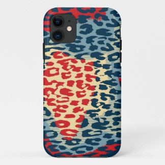 Coque Case-Mate iPhone Peau poster de animal rétro de léopard (bleu, roug