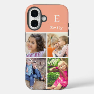 Coque Pour iPhone 16 Pêche 4 photo Nom et Initiale 