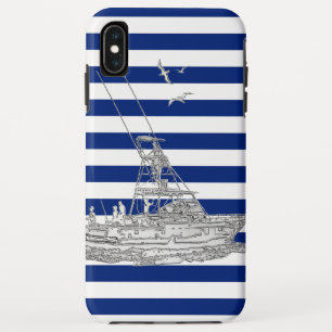 Coque Case-Mate iPhone Pêche au marlin argent sur rayures nautiques