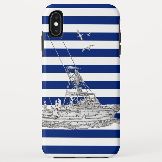 Coques Case-Mate iPhone Pêche au marlin argent sur rayures nautiques (Dos)