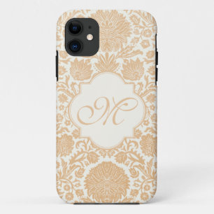 Etui iPhone Case-Mate Pêche, damassé florale décorée d'un monogramme
