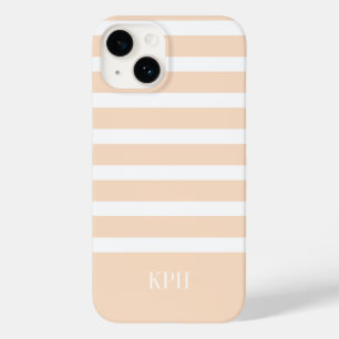 Coque Case-Mate iPhone Pêche moderne et bande blanche avec Monogramme
