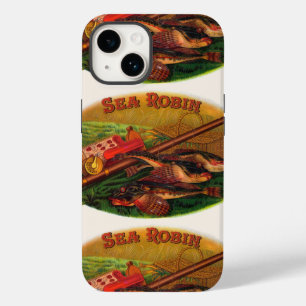 Coque Pour iPhone 14 Pêche vintage Gear Cigar Étiquette Art, Sea Robin