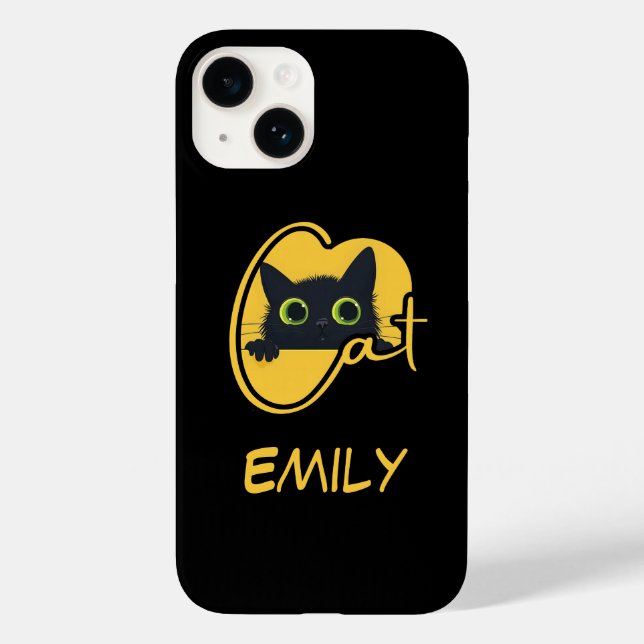 Coques Case-Mate iPhone Peeking Chat noir : Big Green Eyes Feline Design (Verso)