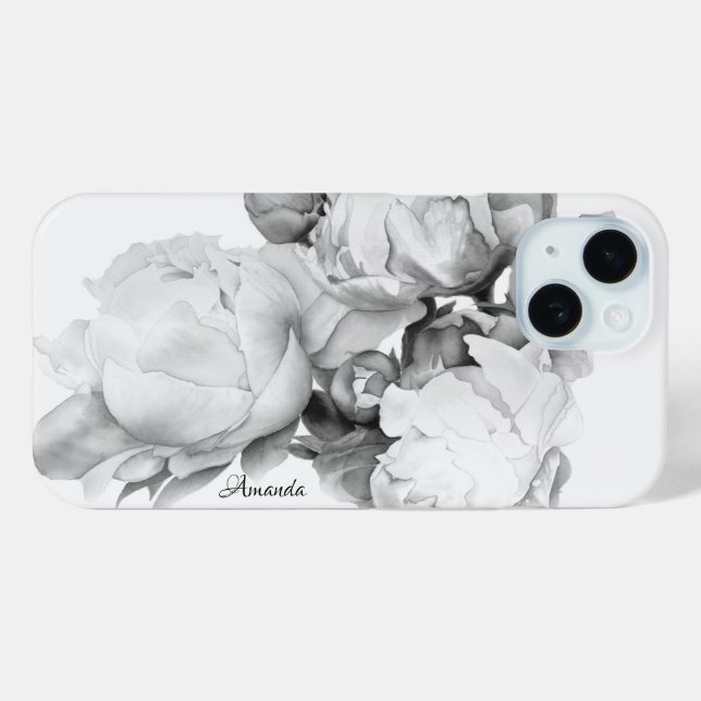Coques Case-Mate iPhone Peine blanche noire élégante aquarelle florale art (Verso (horizontal))