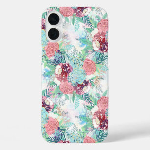 Coque Pour iPhone 16 Plus Peine de menthe rose mignonne et peinture florale 