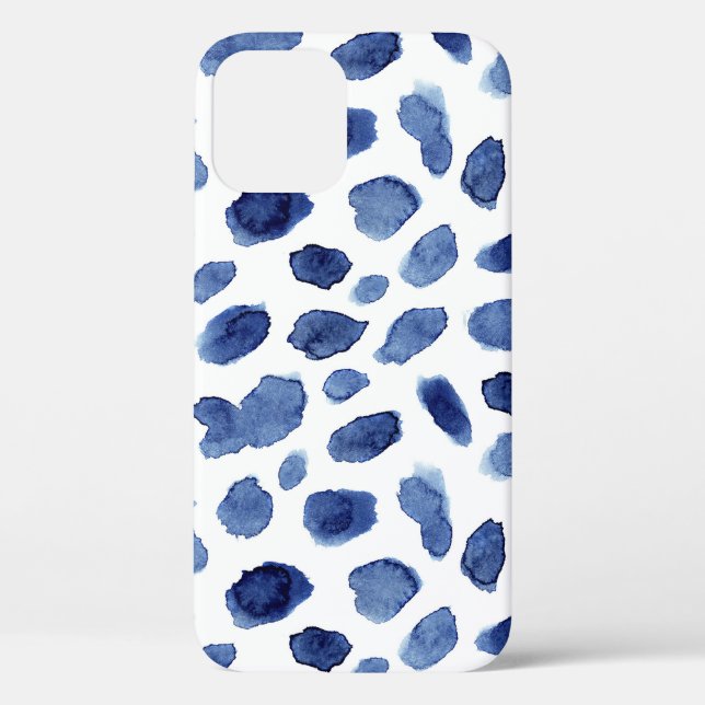 Coques Case-Mate iPhone Peint À La Main, Aquarelle Bleue Taches. (Verso)
