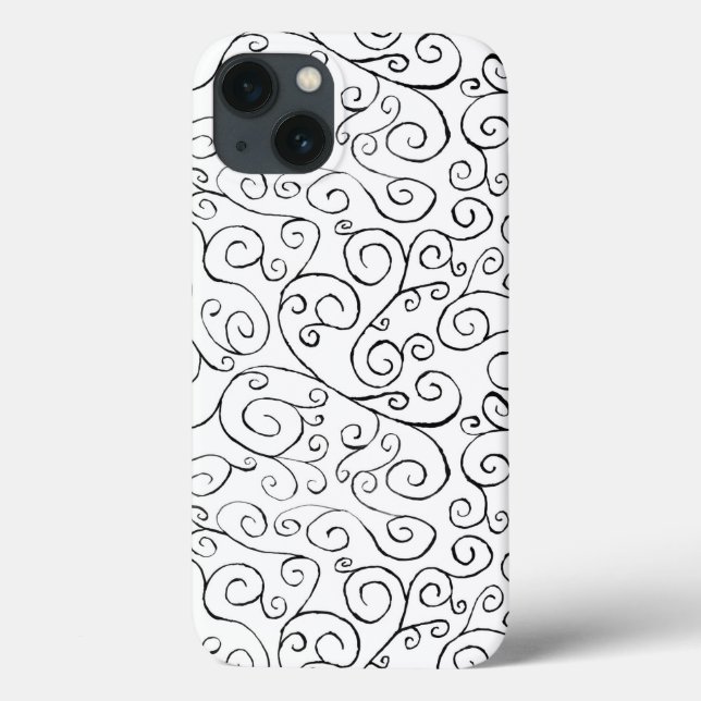 Coques Case-Mate iPhone Peint à la main Motif de courbe noire sur blanc (Verso)