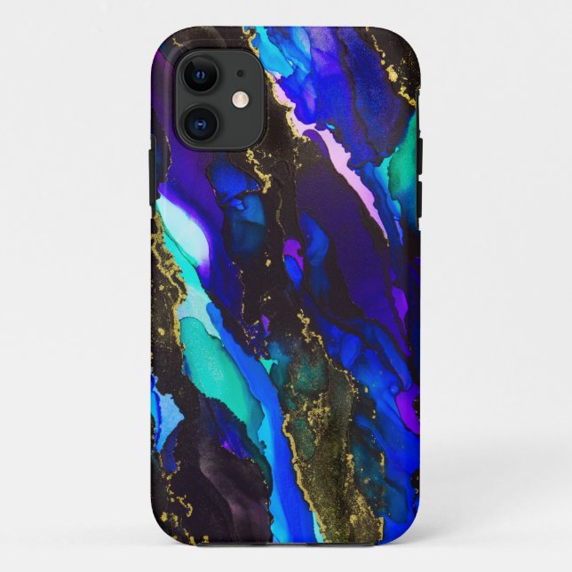 Coques Case-Mate iPhone Peinture à l'encre d'alcool noire et violette sauv (Dos)