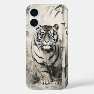 Coque Pour iPhone 16 Peinture à l'encre de bambou de tigre