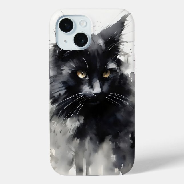Coques Case-Mate iPhone Peinture à l'encre de chat noire (Verso)