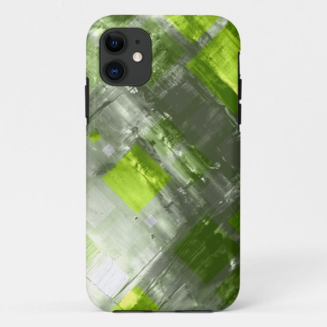 Coques Case-Mate iPhone Peinture Abstraite | Carrés gris vert (Dos)