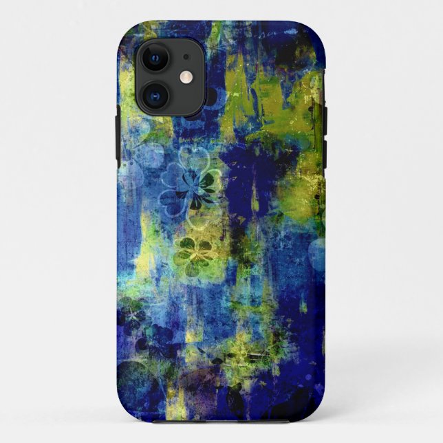 Coques Case-Mate iPhone Peinture abstraite fleurie bleue et jaune (Dos)