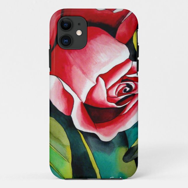 Coques Case-Mate iPhone Peinture aquarelle d'art de bourgeon de rose rose (Dos)