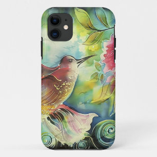Coques Pour iPhone Peinture artistique en soie de colibri coloré