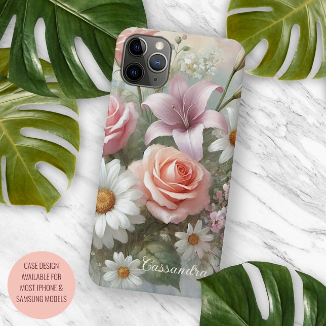 Coques Case-Mate iPhone Peinture botanique d'art fin de roses chic et élég (Créateur téléchargé)
