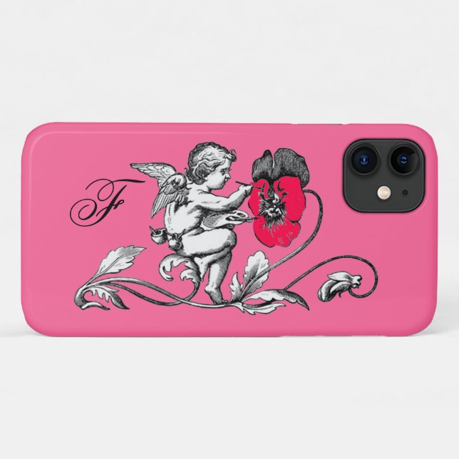 COQUES Case-Mate iPhone PEINTURE D'ANGE UNE FLEURS ROSE, MONOGRAMME (Dos (Horizontal))