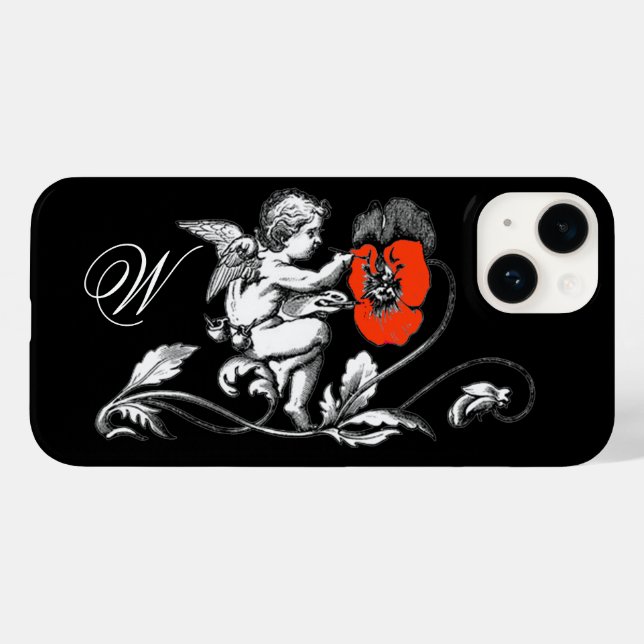 Coques Case-Mate iPhone PEINTURE D'ANGE UNE FLEURS ROUGE, MONOGRAM, Noir (Verso (horizontal))