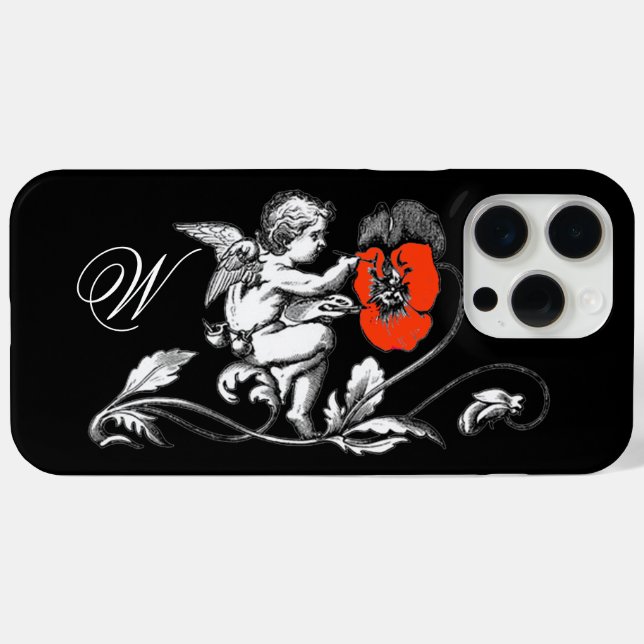 Coques Case-Mate iPhone PEINTURE D'ANGE UNE FLEURS ROUGE, MONOGRAM, Noir (Verso (horizontal))