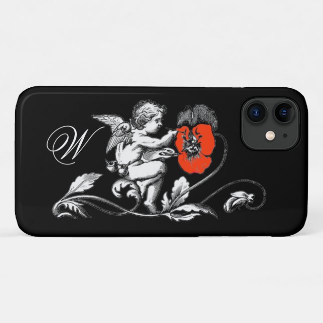 Coques Case-Mate iPhone PEINTURE D'ANGE UNE FLEURS ROUGE, MONOGRAM, Noir (Dos (Horizontal))