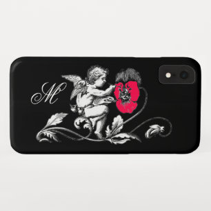 Coque Pour iPhone XR PEINTURE D'ANGE UNE FLEUVE ROSE, MONOGRAMME, Noir