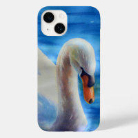 Peinture d'aquarelle de cygne blanc, sauvagine, Ca