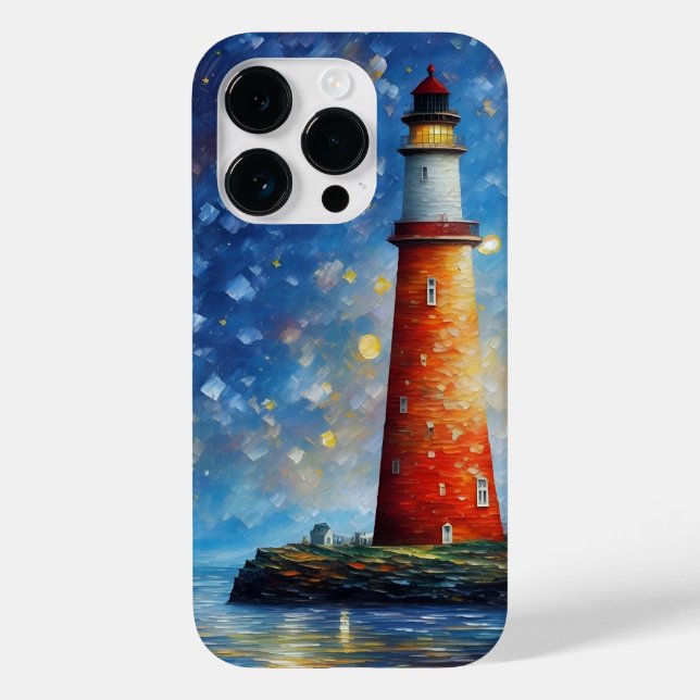 Coques Case-Mate iPhone Peinture de coucher de soleil sur l'océan du phare (Verso)