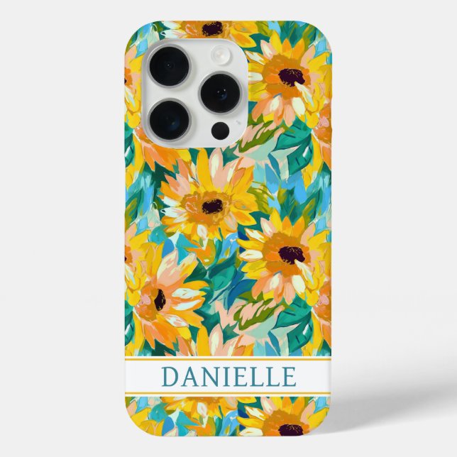 Coques Case-Mate iPhone Peinture de tournesol colorée avec monogramme (Verso)