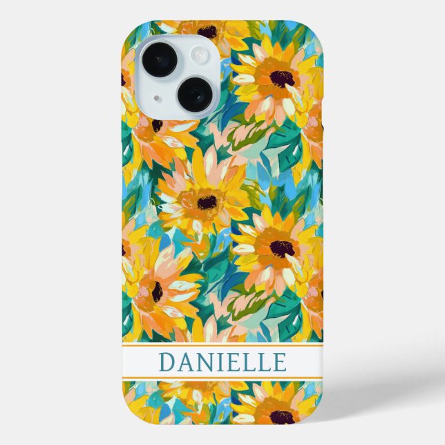Coques Case-Mate iPhone Peinture de tournesol colorée avec monogramme (Verso)