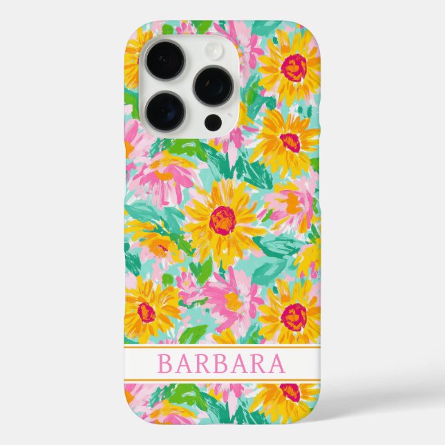 Coques Case-Mate iPhone Peinture de tournesol moderne monogrammée (Verso)