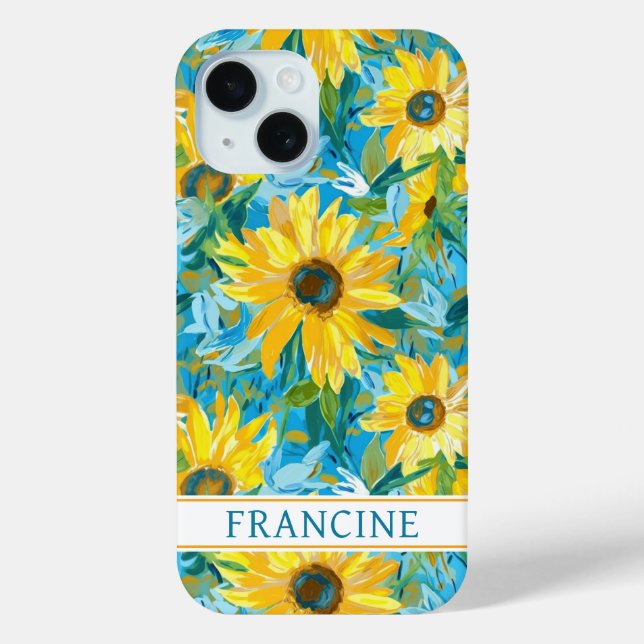 Coques Case-Mate iPhone Peinture de tournesol monogrammée (Verso)