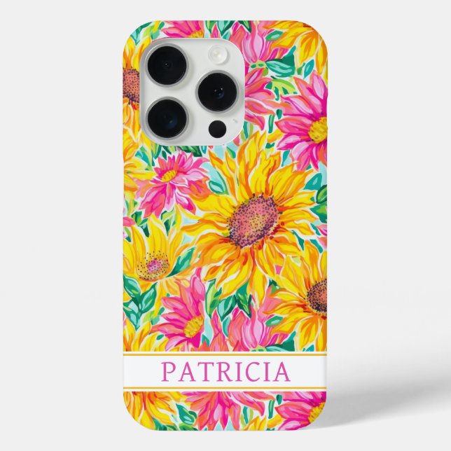 Coques Case-Mate iPhone Peinture de tournesols colorés avec monogramme (Verso)