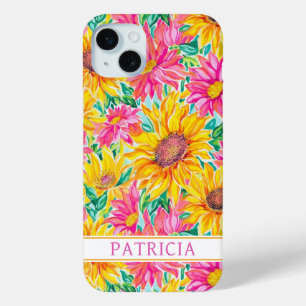 Coque Case-Mate iPhone Peinture de tournesols colorés avec monogramme