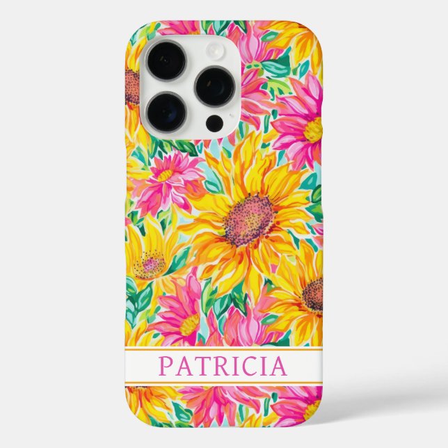 Coques Case-Mate iPhone Peinture de tournesols colorés avec monogramme (Verso)