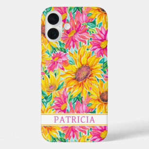 Coque Pour iPhone 16 Plus Peinture de tournesols colorés avec monogramme