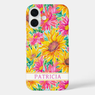 Coque Pour iPhone 16 Peinture de tournesols colorés monogrammée