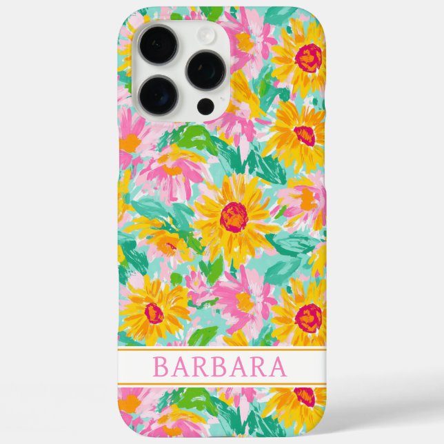 Coques Case-Mate iPhone Peinture de tournesols modernes monogrammée (Verso)
