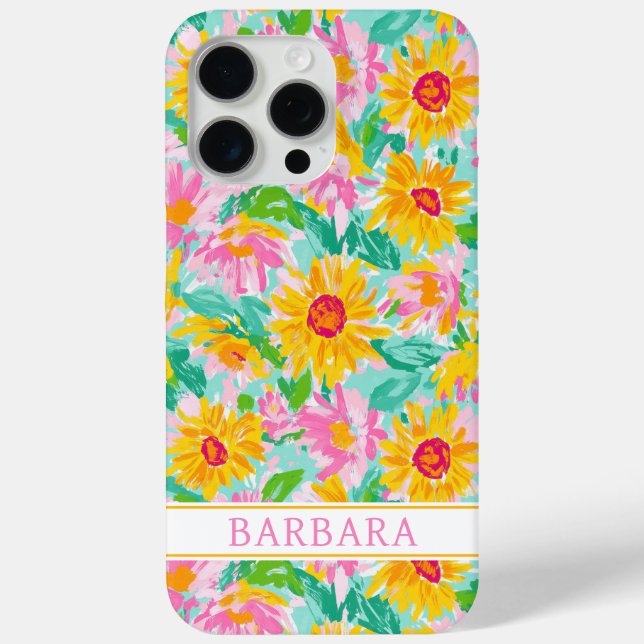 Coques Case-Mate iPhone Peinture de tournesols modernes monogrammée (Verso)
