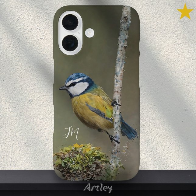 Coques Case-Mate iPhone Peinture d'oiseaux bleu Tit Bird Birdwatcher Nom p (Créateur téléchargé)