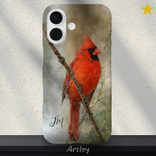 Coque Pour iPhone 16 Peinture d'oiseaux cardinaux du Nord Nom personnal
