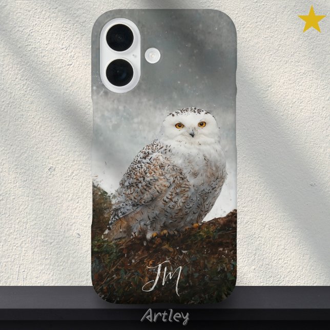 Coques Case-Mate iPhone Peinture d'oiseaux de Chouette neigeuse Nom person (Créateur téléchargé)