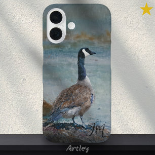 Coque Pour iPhone 16 Peinture d'oiseaux d'oie du Canada Nom personnalis