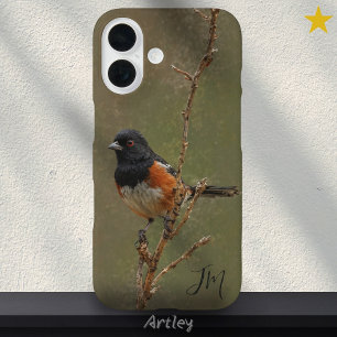 Coque Pour iPhone 16 Peinture d'oiseaux tachés Nom personnalisé Birder