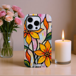 Coque iPhone 16 Pro Peinture en verre à fleurs jaunes