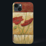 Coques Pour iPhone Peinture florale avec traits de pinceau visibles<br><div class="desc">Les touches de brosse sont visibles dans ce tableau floral de Chariklia Zarris. Deux fleurs rouges sont au milieu de la pièce avec de l'herbe sur le fond et quelques feuilles flottent sur le dessus. Une scène fantaisiste qui ferait un grand cadeau!</div>